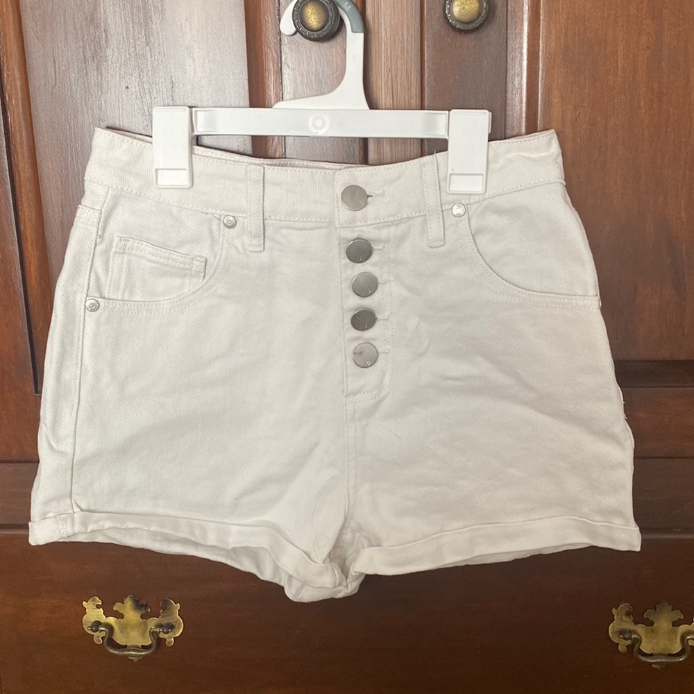 Cotton On High Waist White Button-Front Shorts